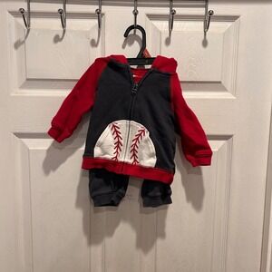Gymboree Baby Baseball Slugger Hoodie Pants Set Red Gray 6 12 Months